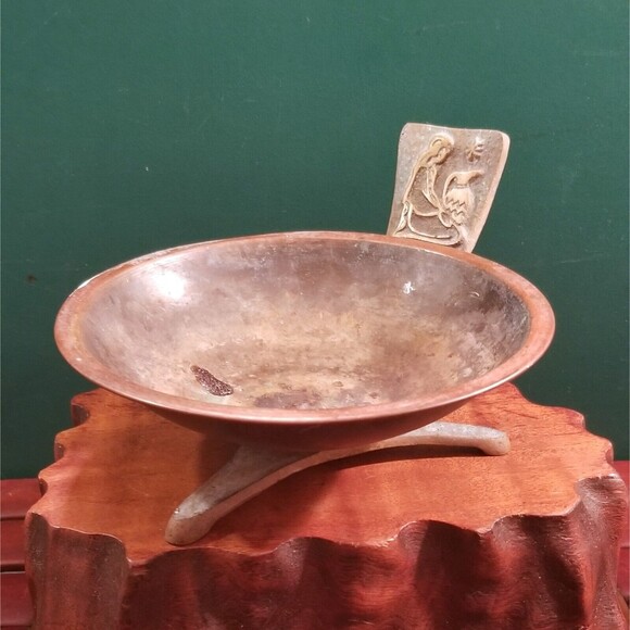 Vintage Brass Footed Incense   Brazier Bowl Taya Jerusalem Israel 6.25"x5.25"x3" - Picture 1 of 8